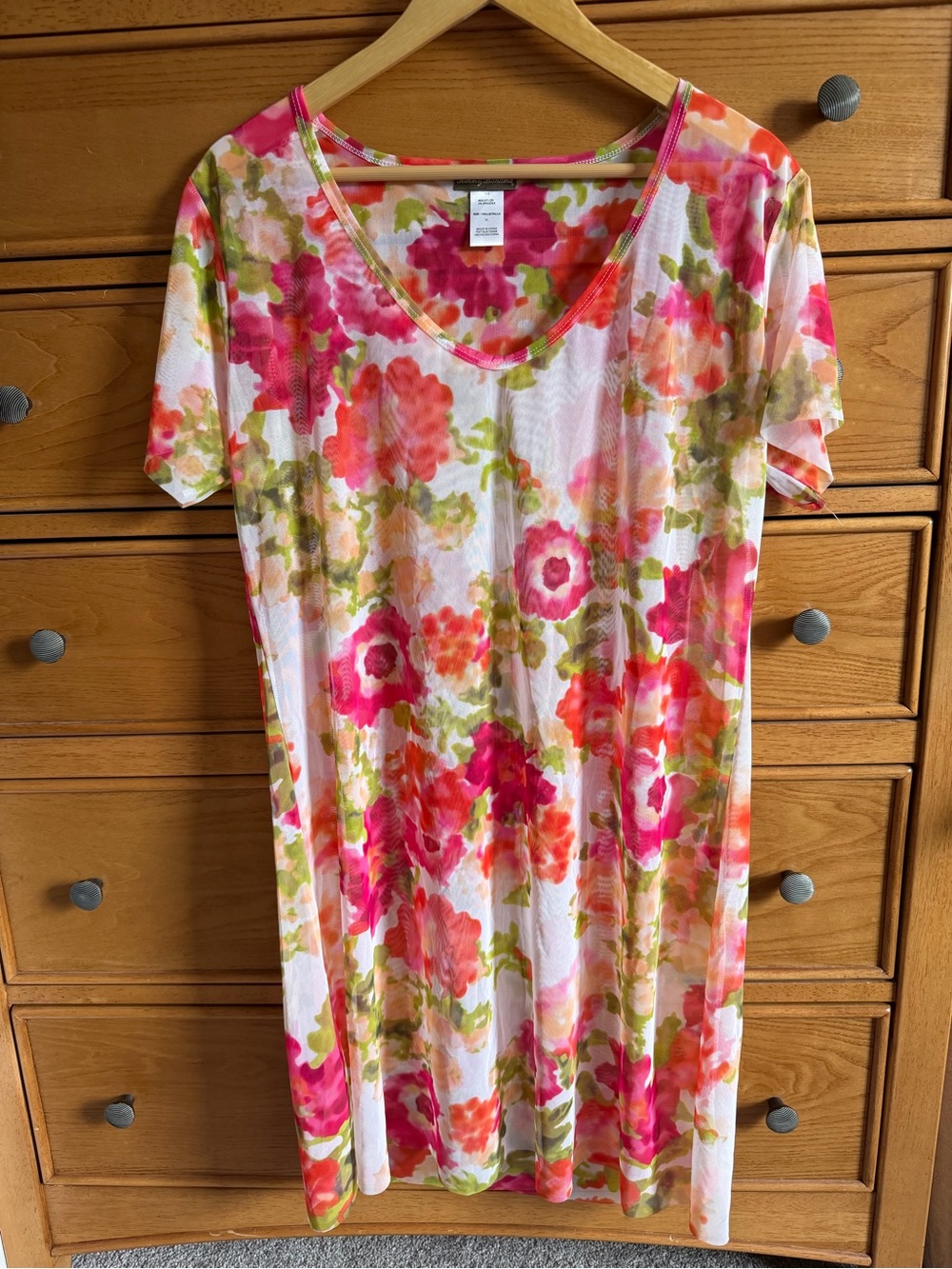 Tommy Bahama Tropical Floral Mesh Swim Cover Up V-Neck Sheer Womens Size XL